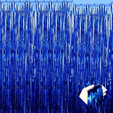 4 Pack 3.3Ft x 6.6Ft Blue Foil Fringe Curtain Backdrop, Metallic Tinsel Foil ...