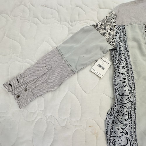 Free People Sz S Womens Cream Patched Oversized Button-Down Top Blouse Paisley - Picture 11 of 19
