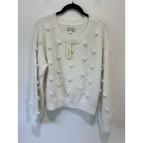 Francesca's weißer Pullover Neu mit Etikett Gr. L Relaxed Fit flauschiger Rundhalsausschnitt