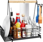 Grill Caddy, Bbq Caddy for Outdoor with Paper Towel Holder, Black