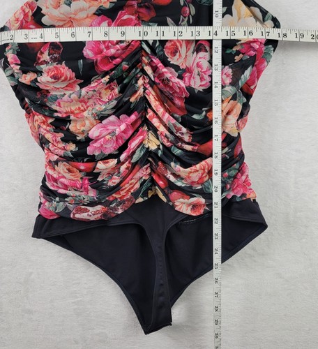 Whimsigoth Romantic Thong Contour Bodysuit XL Strappy Rusch Black Mesh Floral - Picture 13 of 13