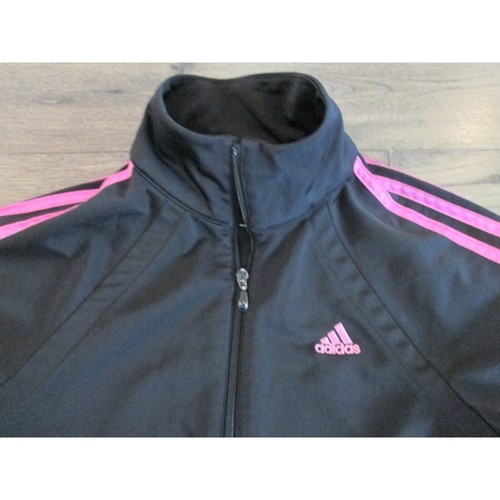 Girls Adidas Jacket Zip Up Black Pink Stripe Kids Size 10 Athletic Wear - Picture 2 of 12