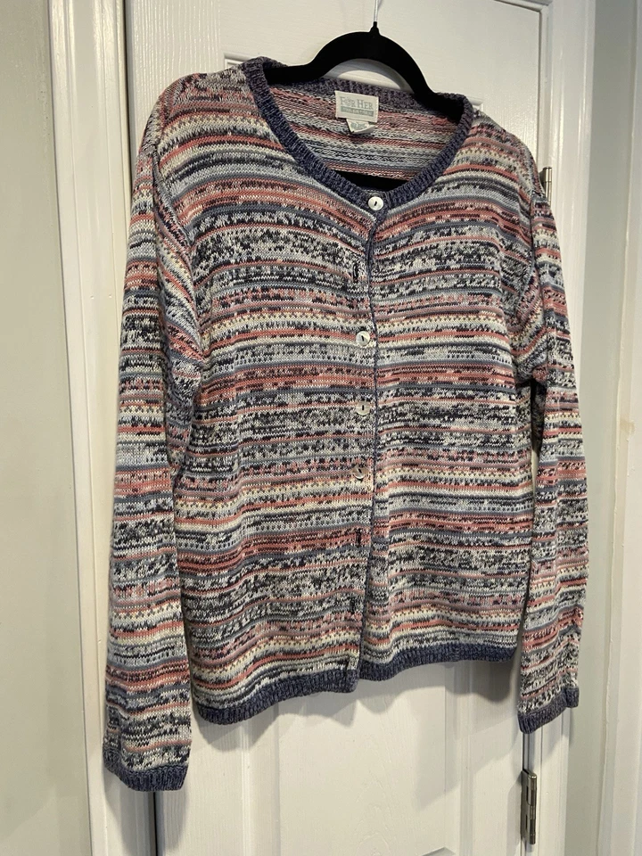 Cárdigan De Colección Para Ella Van Heusen Talla L Algodón Ramie Isla Justa Perla Botón Frontal Foto 4 de 4