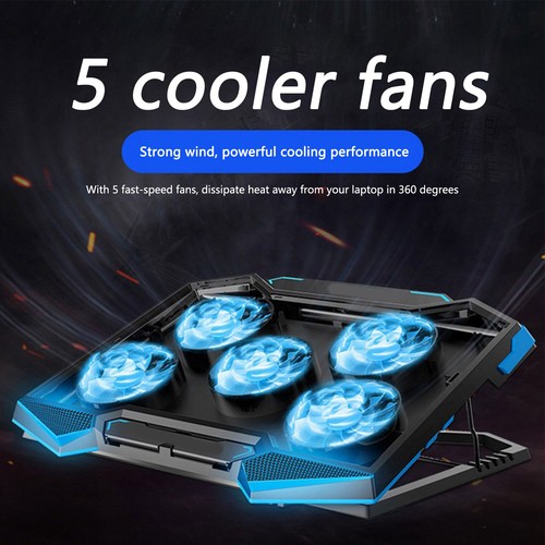 Laptop Cooling Pad Adjustable Angle Five Fans Strong Deep Heat Dissipation Q NEW - Afbeelding 6 van 12