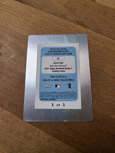 Placa de impresión cian Topps Gerrit Cole #95 2021/1 - Imagen 2 de 2