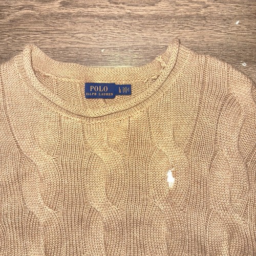 Polo Ralph Lauren Men’s Cable Knit Jumper Sweater Camel Brown Size L 100% Cotton - Picture 2 of 5
