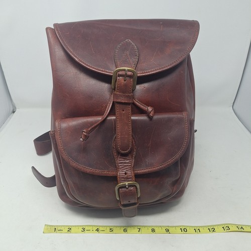 Vintage 80s Burgundy Red Leather Rucksack Backpack Drawstring Brass Buckle Indie - Picture 3 of 19