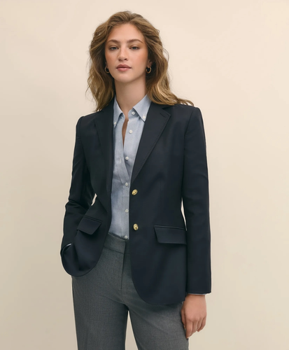 Brooks Brothers 346 Damen-Blazer mit zwei Knöpfen Größe 8 marineblau Wolle 598 $