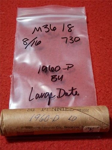 Shotgun Roll of 1960-P BU LINCOLN MEMORIAL PENNYS LARGE DATE #MF-3618