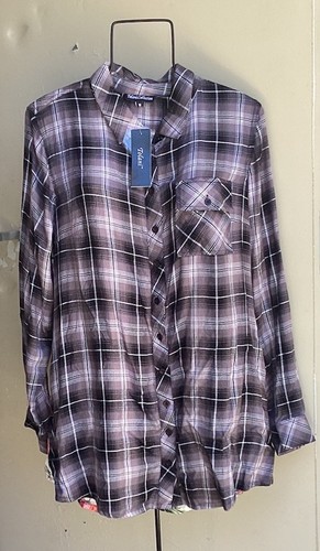 Tolani Top Womens Medium Black Colorful W/Floral Back Print Button Up Tunic - Picture 8 of 10