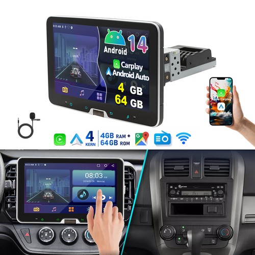 Autoradio GPS Navi WIFI 1 DIN 360° Drehbar Bildschirm 4+64GB Android 14 Carplay