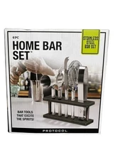 PROTOCOL 6 Piece Stainless Steel Home Bar Set New in Box
