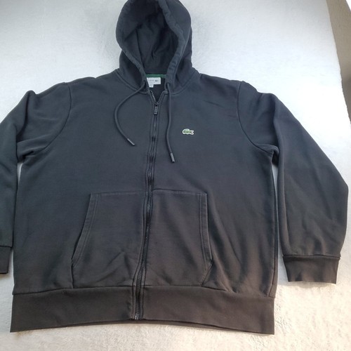 LACOSTE Hoodie Full Zip Mens XXL Classic Fit Black Fleece Lining - Picture 5 of 24