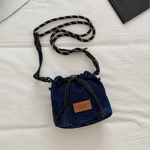 Retro Drawstring Denim Bucket Bag Crossbody Bag Women's Casual Canvas Bag - Picture 14 of 14