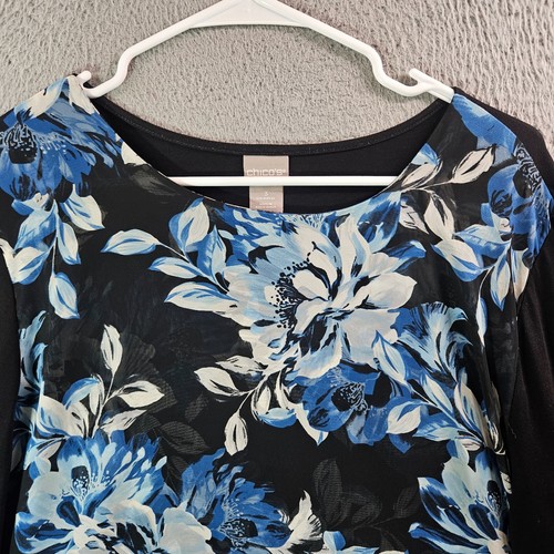 Blusa Top Chico's Mujer Talla 3 XL Dobladillo Asimétrico Floral Negro Azul - Imagen 3 de 9