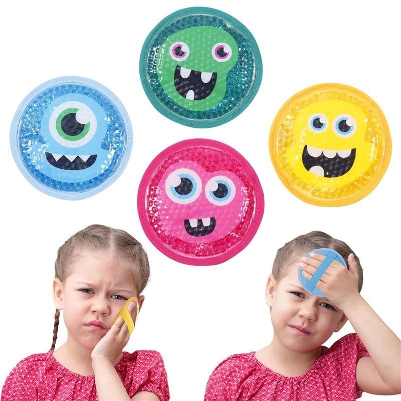 Kühlpads für Kinder - 4 Kleine Kühlakku Monster mit Gummiband - Sag Tschüss zu