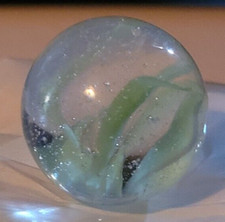 Vintage Shooting Marble Clear Bubbles Mint Green Ribbons Swirling