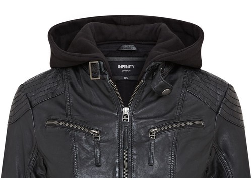 Ladies Black Biker Leather Jacket Classic Style Real Leather Women Hooded Jacket - Picture 5 of 9
