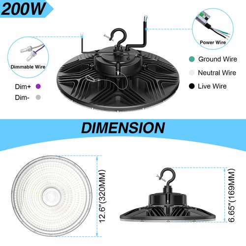 200W UFO LED High Bay Light Garage Factory Warehouse Commercial Industrial Lamp - Picture 3 of 11