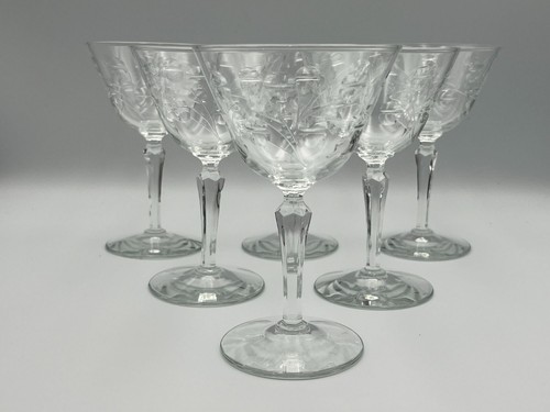 Sei (6) bicchieri da cocktail vintage Libbey Christine motivo floreale inciso liquore - Foto 1 di 10