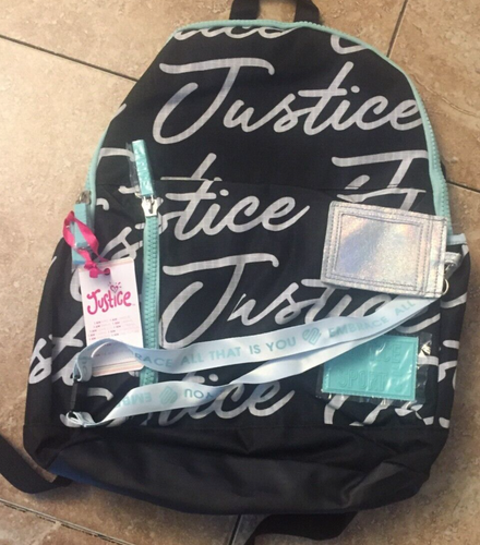 Justice Girls 17" Ripstop Backpack, Black Blue All Over Print with Tech Pocket - Picture 12 of 22