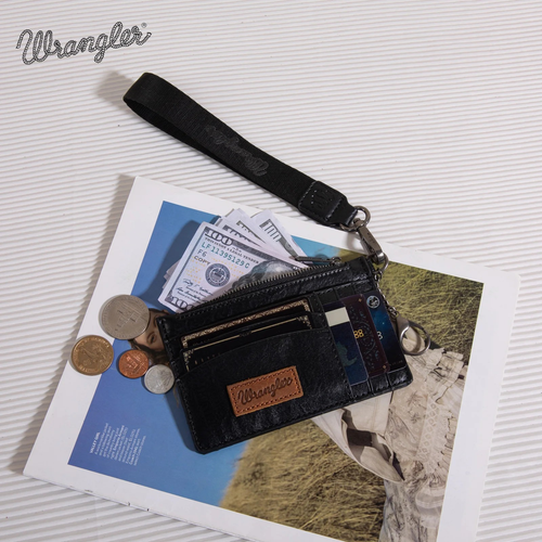 Wrangler Solid Color Key Chain Wristlet Card Wallet - Black - Picture 2 of 3