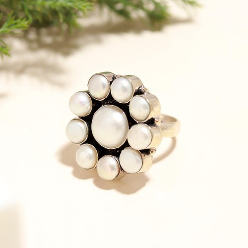 Pearl Gemstone Ring 925 Sterling Silver Handcrafted Jewelry Gift For Anniversary - Picture 3 of 4