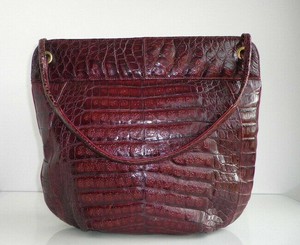 BURGUNDY-GENUINE-CROCODILE-SKIN-BAG-LARGE-VINTAGE