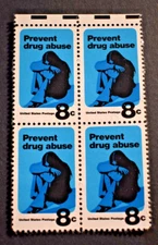 1971 US Stamp Scott# 1438 - 8 Cent Block 4 - Drug Abuse - MNH
