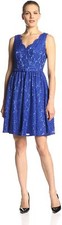 Eliza J Sleeveless Lace Fit-and-Flare Dress Sz 10 Blue ( No belt)