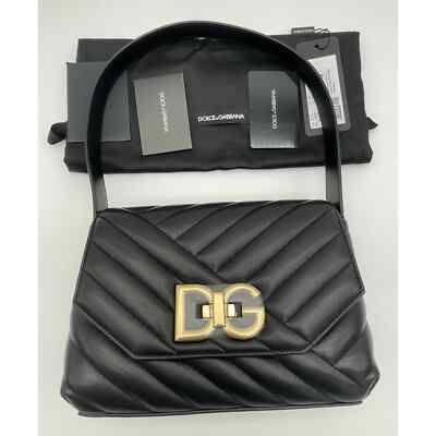 $2145 NWT DOLCE & GABBANA BLACK QUILTED LEATHER DG BAG PURSE! | eBay