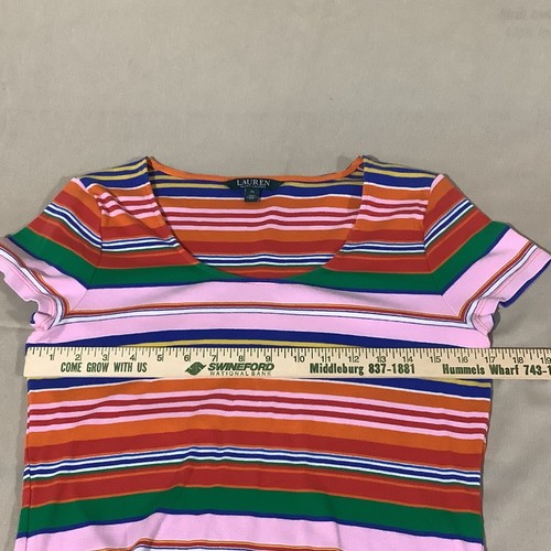 Lauren Ralph Lauren Striped Shirt LRL Logo Orange Pink Green White Colorful XL - Picture 5 of 6