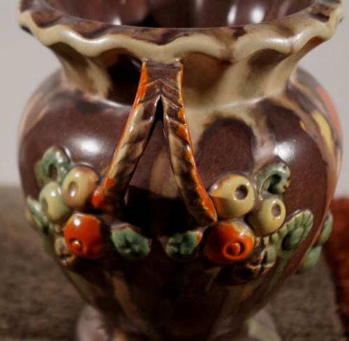 Vintage Fat Lava Ceramic Vase West German Fruit Relief Pottery Urn 15.5 cm / 6" - Picture 5 of 6
