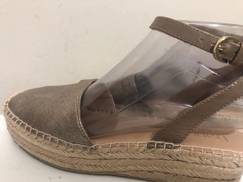 Franco Sarto Leather Gold Metallic Espadrille Closed Toe Ankle Strap Women’s 7 M - Picture 10 of 17