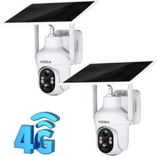 Xega 1/2PCS 4G LTE Cellular Security Camera with SIM Card Solar Powered Wireless