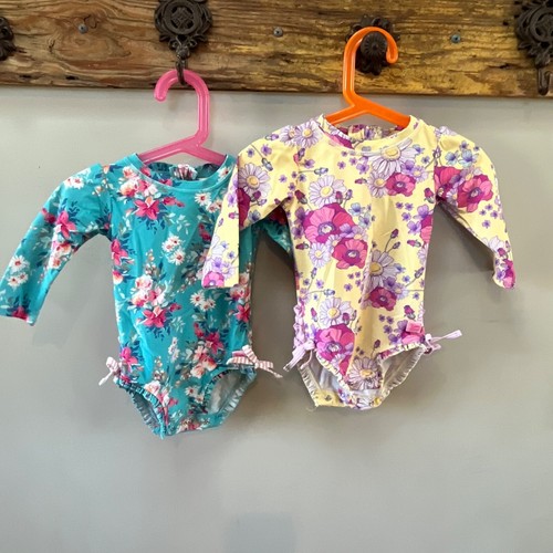 Pair of Ruffle Butts Girls Long Sleeve Swimsuits- Size 12-18m