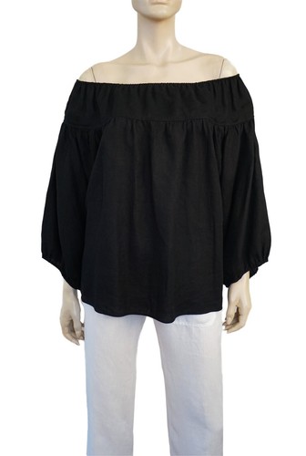 CHLOE Black Linen Off the Shoulder Top Blouse 40 US 8 - Picture 4 of 6