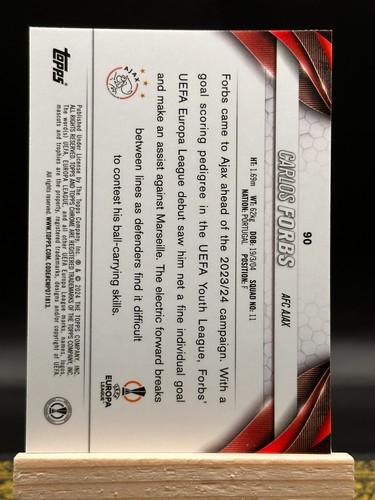 2024 Chrome UEFA - Carlos Forbs RC - Aqua Prizm Refractor - No. 90 - Picture 2 of 2