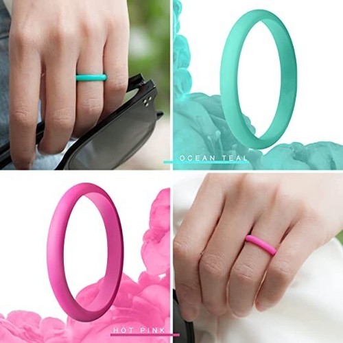 ThunderFit Womens lot of 7 Thin Stackable Silicone Rings Wedding Bands size 9 - Picture 6 of 9