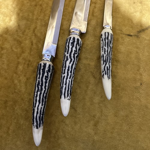 Vintage EDELSTAHL Japan Bakelit Fleisch Brot Steak 3 Messer weiß Holz Hirschhorn - Bild 2 von 24