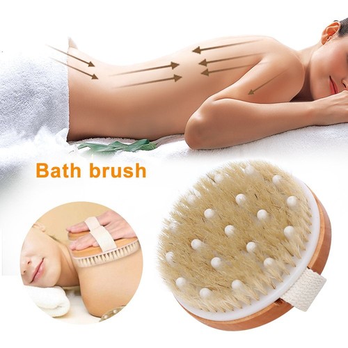 2 In 1 Dry Body Brush Natural Bristle Dead Skin Remover Massage Anti Cellulite#T - Picture 2 of 7
