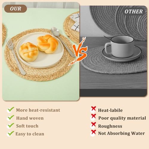 6Pcs Woven Placemats Handmade Straw Woven Mat Insulated Table Mat Dish Pad - Picture 9 of 12