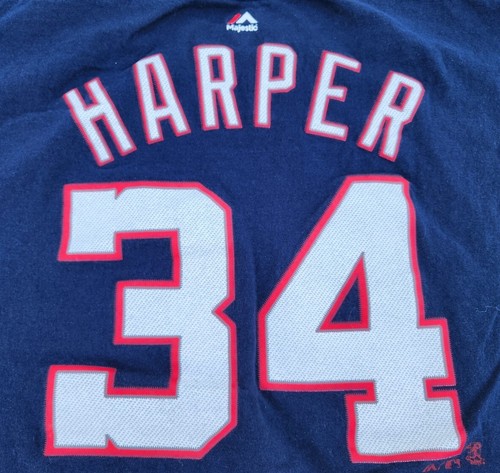 Bryce Harper #34 Mens XL Jersey Tee Blue Washington Nationals Majestic Crew Neck - Picture 6 of 7