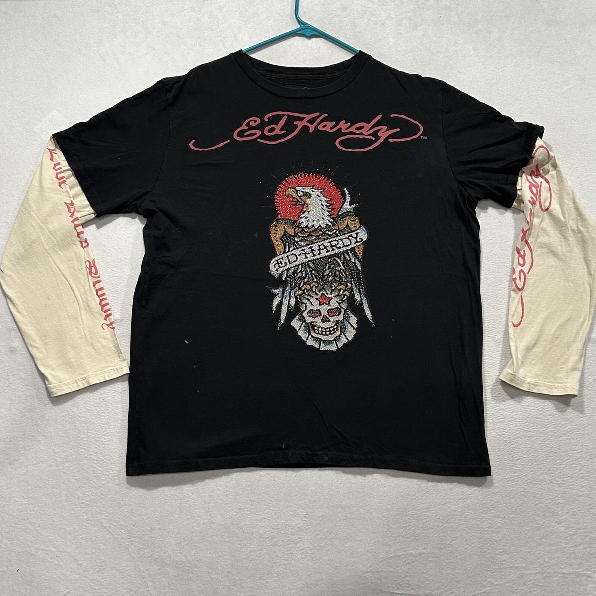 Vintage Ed Hardy Eagle Rhinestone Tattoo Long Sleeve VTG Y2K