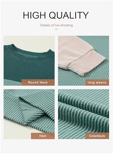 Womens Fashion 2024 Color Block Long Sleeve Crewneck Small A-blue Green - Picture 7 of 7