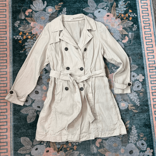 Marks & Spencer Linen Trench Coat Womens 16 Beige Lightweight Belted Long Jacket - Picture 14 of 14