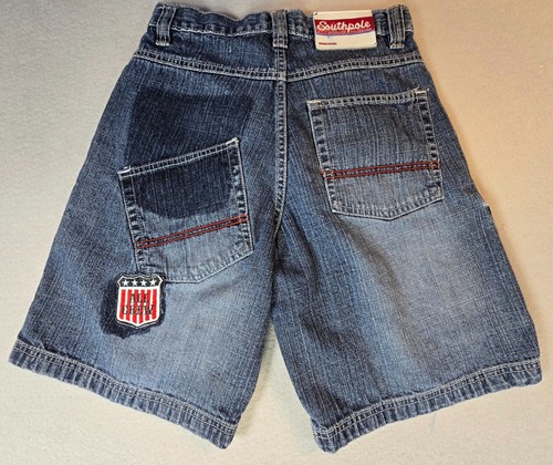Vintage Y2K Southpole Boys Denim Shorts 16 Jean Cargo Style Red Patches USA Flag - Picture 7 of 11