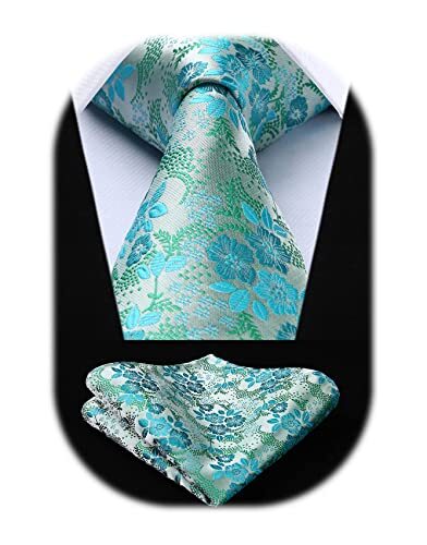 Juego de Corbatas Florales Tejidas Clásicas 3.4" para Hombres Corbata Formal Bolsillo Floral Aqua-1 - Imagen 1 de 6