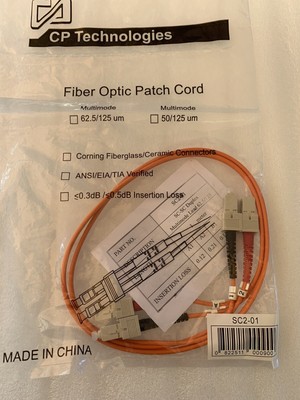 SC-SC Fiber Optic Cable CP Technologies SC2-01 2mm MM Duplex SC-SC 62.5 1 Meter