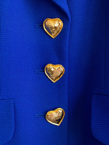 Yves Saint Laurent Encore Vintage S/S1995 Royal Blue Gold Hearts Jacket Suit - Picture 9 of 17